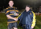 Devon v Cornwall 220413  Cornwall prop Martin Rice (Launceston) receives the Trelawny&#39;s Army Paul Barwden Memorial man of match from Phil Trevarton. Photo by Simon Bryant/Iktisphoto. Mobile: 07990592945. 22/04/13. : 22/04/13, Cornwall, Devon, Tamar Cup, Brickfields, Plymouth, Rugby Union, England